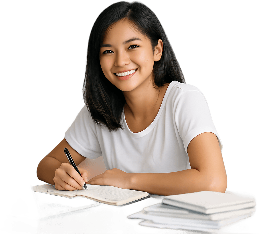 A smiling tutor at a laptop